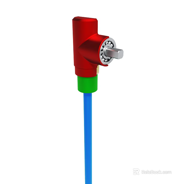 Red Mechanical Gear Joint With Green Middle Section And Blue Rod 3d model 
