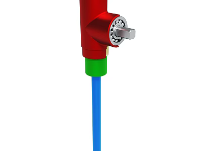 Red Mechanical Gear Joint With Green Middle Section And Blue Rod 3d model