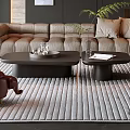 Modern Living And Dining Room Interior With Sofa Coffee Tables Rug Plants And Artworks