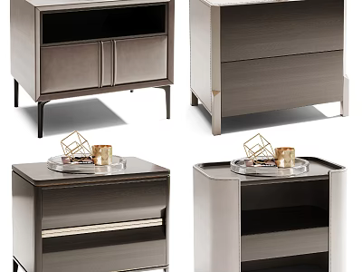 Modern Stylish Nightstands With Drawers Cabinets Metal Legs And Tray Decor 3d model