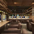 Modern Internet Cafe Interior With Wooden Decor Multiple Computers And Ambient Lighting 3d model