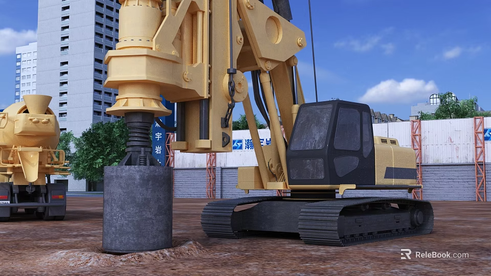 Functional Construction Vehicle Crawler Type Rotary Drilling Rig Working On Concrete Pile At Construction Site 3d model 