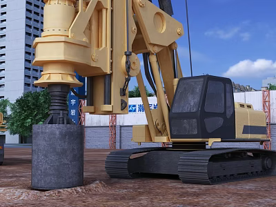 Functional Construction Vehicle Crawler Type Rotary Drilling Rig Working On Concrete Pile At Construction Site 3d model
