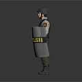 Police Officer In Tactical Gear Holding Riot Shield And Baton