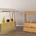 Commercial Outdoor Wooden Stalls With Canopy String Lights And Small Decorations