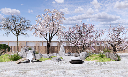 Japanese style landscape sketch landscape cherry tree 3d model