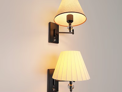 Modern Wall Lamps With Pleated Fabric Shades And Black Metal Bases For Home Decor 3d model