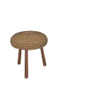 Natural Handcrafted Round Side Table With Woven Rattan Top And Wooden Legs