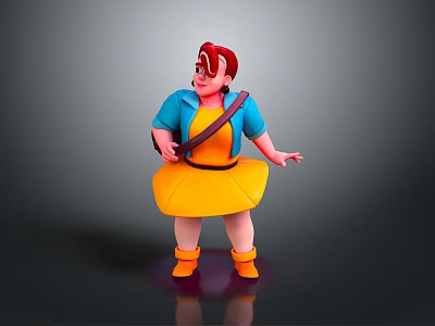 Cartoon Character With Red Hair Wearing Blue Shirt Yellow Skirt And Orange Shoes Carrying Bag 3d model