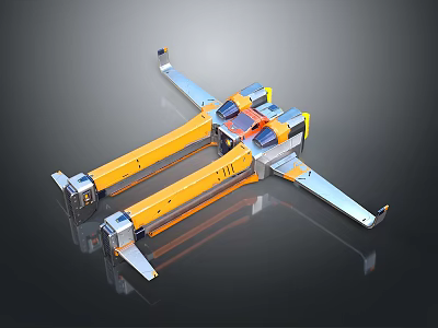 Futuristic Mechanical Structure With Orange Silver Components And Arm Like Design 3d model