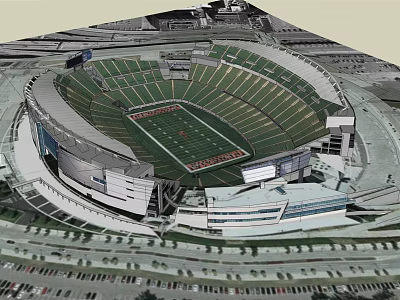 Large Modern American Football Stadium With Green Turf Seating And Surrounding Parking Lots 3d model