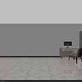 Modern White Desk Setup With Computer Bookshelf Chair And Green Plant
