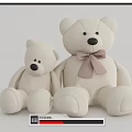 Adorable Two White Teddy Bear Dolls Large And Small With Light Brown Bow Tie