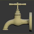Golden Vintage Wall Mounted Brass Faucet With Cross Handle Polished Shiny Surface And Classic Design