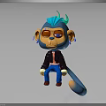 Cartoon Monkey Character Featuring Blue Hair Red Eyes Black Jacket Blue Pants Red Shoes