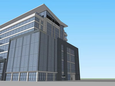Modern Office Building Exterior Featuring Glass Curtain Wall And Multi Storey Design 3d model