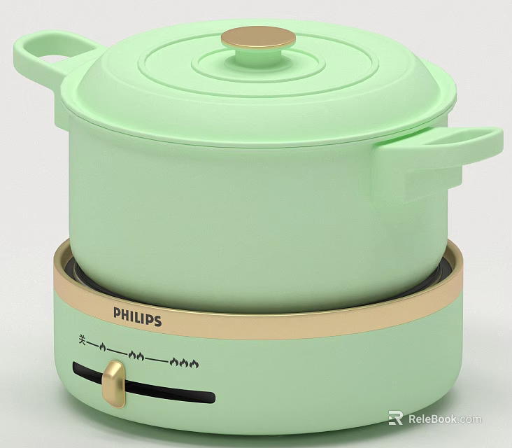 Philips Light Green Electric Cooker Kitchen Appliance With Control Knob And Base 3d model 