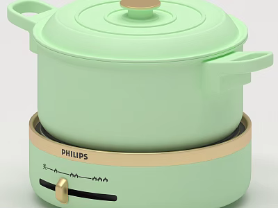 Philips Light Green Electric Cooker Kitchen Appliance With Control Knob And Base 3d model