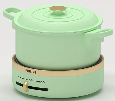 Philips Light Green Electric Cooker Kitchen Appliance With Control Knob And Base 3d model