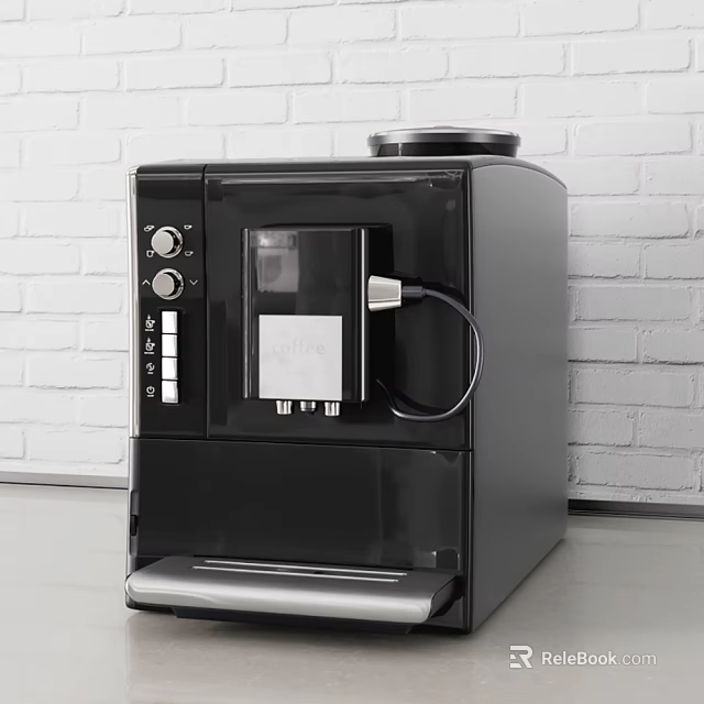 Black Modern Kitchen Coffee Appliance With Control Panel Display Screen On White Brick Wall Countertop 3d model 