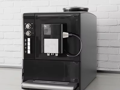 Black Modern Kitchen Coffee Appliance With Control Panel Display Screen On White Brick Wall Countertop 3d model