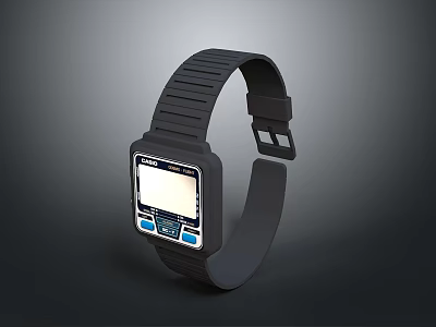 Sleek Black Smart Watch With Square Dial Digital Display And Blue Buttons 3d model