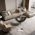 Modern Beige Sofa and Coffee Table Set With Black Marble Top Decorative Pillows 3d model