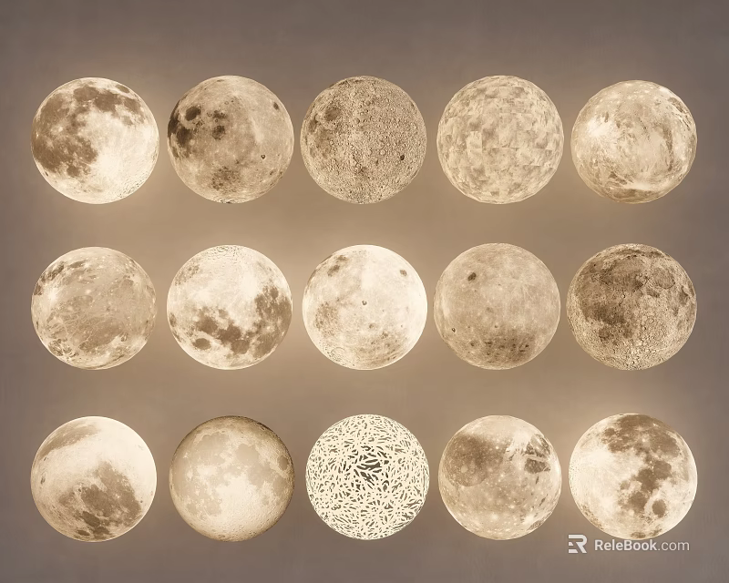 Round Decorative Lights with Moon Surface Texture Three Rows Five Columns Warm Tone 3d model 