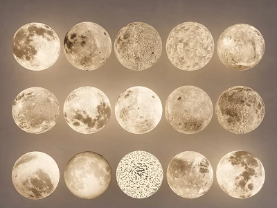 Round Decorative Lights with Moon Surface Texture Three Rows Five Columns Warm Tone 3d model
