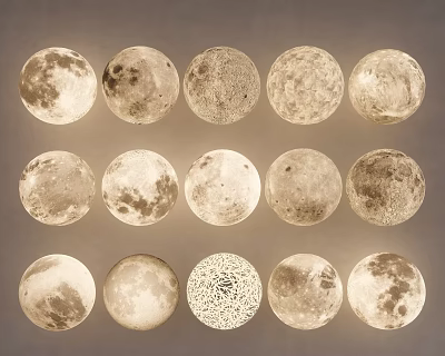 Round Decorative Lights with Moon Surface Texture Three Rows Five Columns Warm Tone 3d model