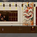 Elegant Jewelry Store Interior With Golden Counter Red Lion Decor And Hanging Lights