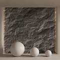 Natural Stone Texture Background Wall With Three White Spherical Decorations In Modern Interior 3d model