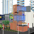 Road Facilities With Brown Glass Structure Street Lamps Green Plants By High Rise Commercial Buildings