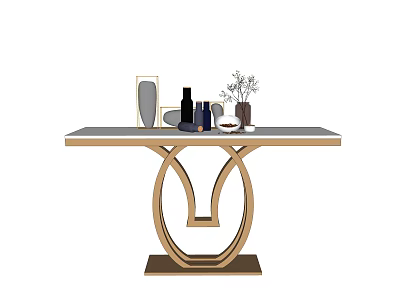 Elegant Modern Console Table With Gold Metal Frame Black Tabletop And Decorative Vase Picture Frame 3d model
