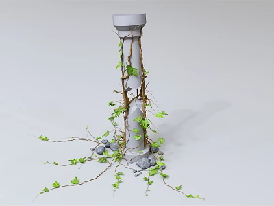 Vines Climbing Gray Stone Pillar with Green Leaves and Small Stones at the Base 3d model Vines Climbing Gray Stone Pillar with Green Leaves and Small Stones at the Base 3d model