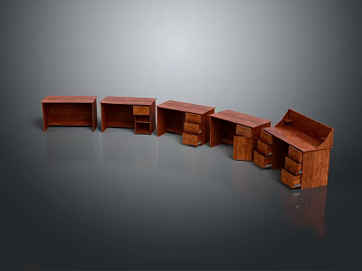 Wooden Desk Series With Various Shapes And Functional Drawers For Office Use 3d model