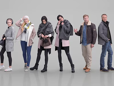 Modern multiplayer autumn and winter people 3d model