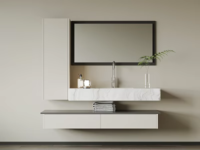 Modern Bathroom Vanity With Mirror Marble Countertop Drawers And Toiletries 3d model