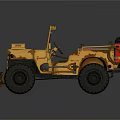 Vintage Yellow Military Jeep With Open Door Red Seats And Large Tires