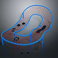 Kids Climbing Structure Equipment Featuring Blue Frame Red Netting Black Blocks And Ladder