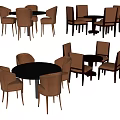 Modern Dining Table Set With Round Square Tables And Upholstered Brown Black Chairs 3d model