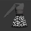 Stylish Gray One Shoulder Top With Cutout Detail And Black White Checkered Ruffled Skirt