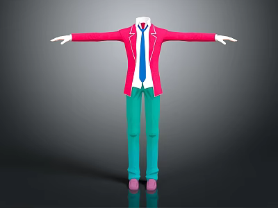 Red Blazer With White Shirt Blue Tie Teal Pants And Pink Shoes Outfit 3d model