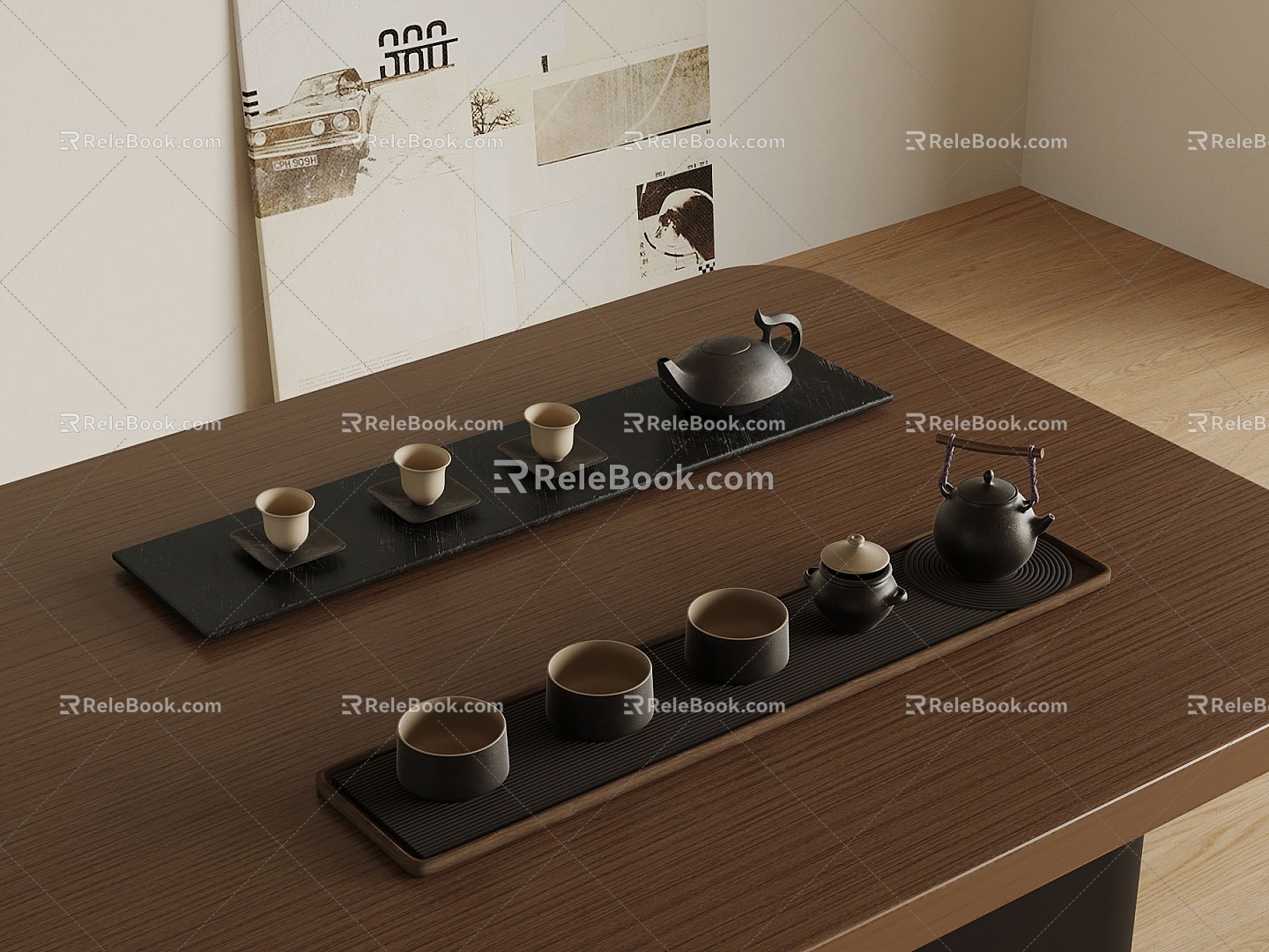 12 Tea Set Modern Tea Cup Teapot Tea Set 3d model