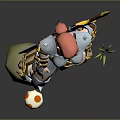Pink Haired Female Warrior in Blue White Armor Holding Spear with Creature Egg and Grass