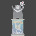 Gray Cartoon Character On Pedestal Holding Food Sign With Feed Design Elements
