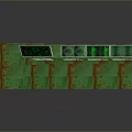 Green L shaped Control Console with Multiple Displays Cabinets and Reflective Surface