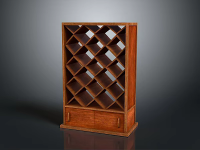 Elegant Wooden Wine Cabinet Featuring Diamond Lattice Storage And Bottom Drawers 3d model