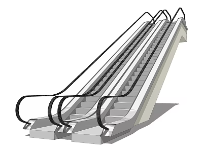 Parallel Escalators With Modern Design And Stainless Steel Handrails And Steps 3d model