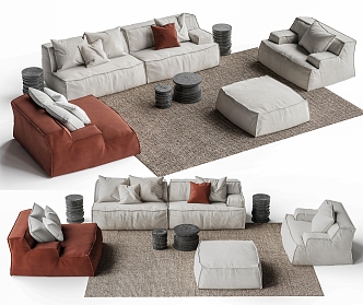 Baxter Damascus Sofa Coffee Table Combination Single Sofa Double Sofa 3d model